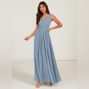 Azazie floor length chiffon dress in dusty blue